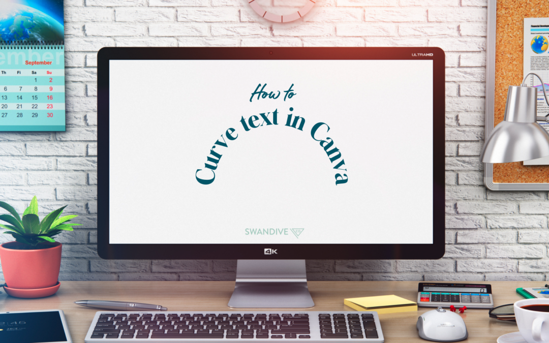 White computer screen saying how to curve text in Canva